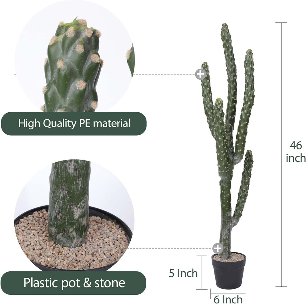 46Inch Artificial Cactus Faux Cacti Fake Cactus Saguaro Potted Plants for Indoor Outdoor Home Offices Store Decoration