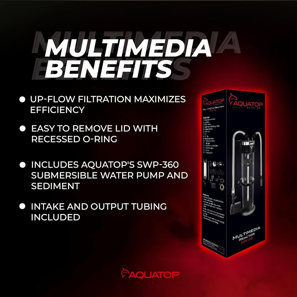 AQUATOP MR-30 Media Reactor – 152 GPH Up-Flow Filtration System – with Pump, Tubing & Mount – for Saltwater or Freshwater Aquariums – Sump or Hang-On Setup