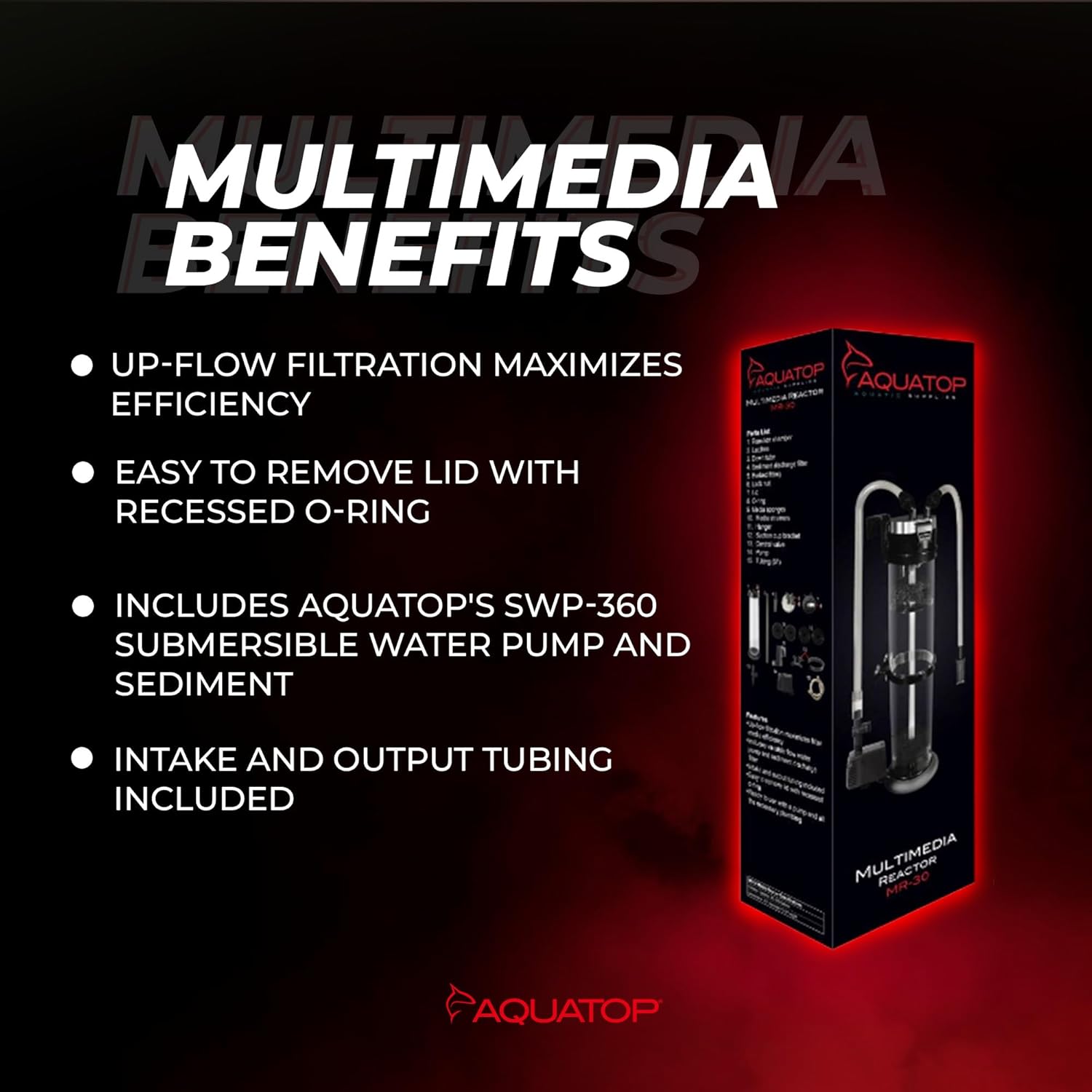 AQUATOP MR-30 Media Reactor – 152 GPH Up-Flow Filtration System – with Pump, Tubing & Mount – for Saltwater or Freshwater Aquariums – Sump or Hang-On Setup