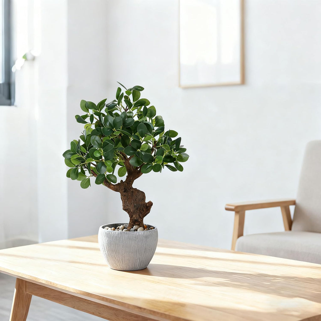 TOARTi Artificial Bonsai Tree Potted Plant with Stone Pot, 15" Tall Fake Potted Faux Plant Desk Decor, Realistic Decorative Plants Indoor Decor for for Home Bedroom Bathroom Office Desk