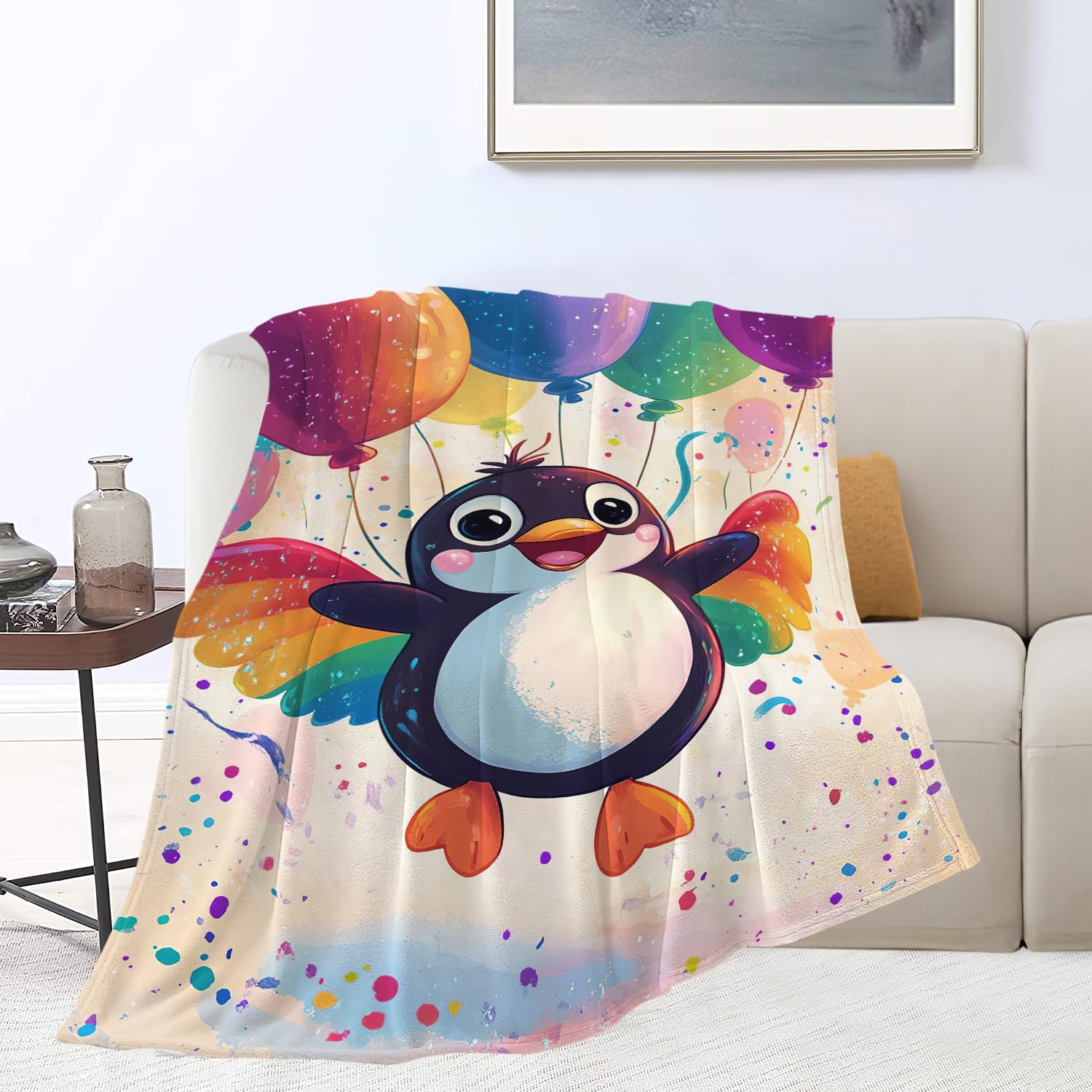 Penguin Throw Blanket Penguin Blanket Gifts for Kids Girls Boys Soft Cozy Warm Plush Fluffy Fuzzy Fleece Blanket Birthday Festival Decor 40''X50''