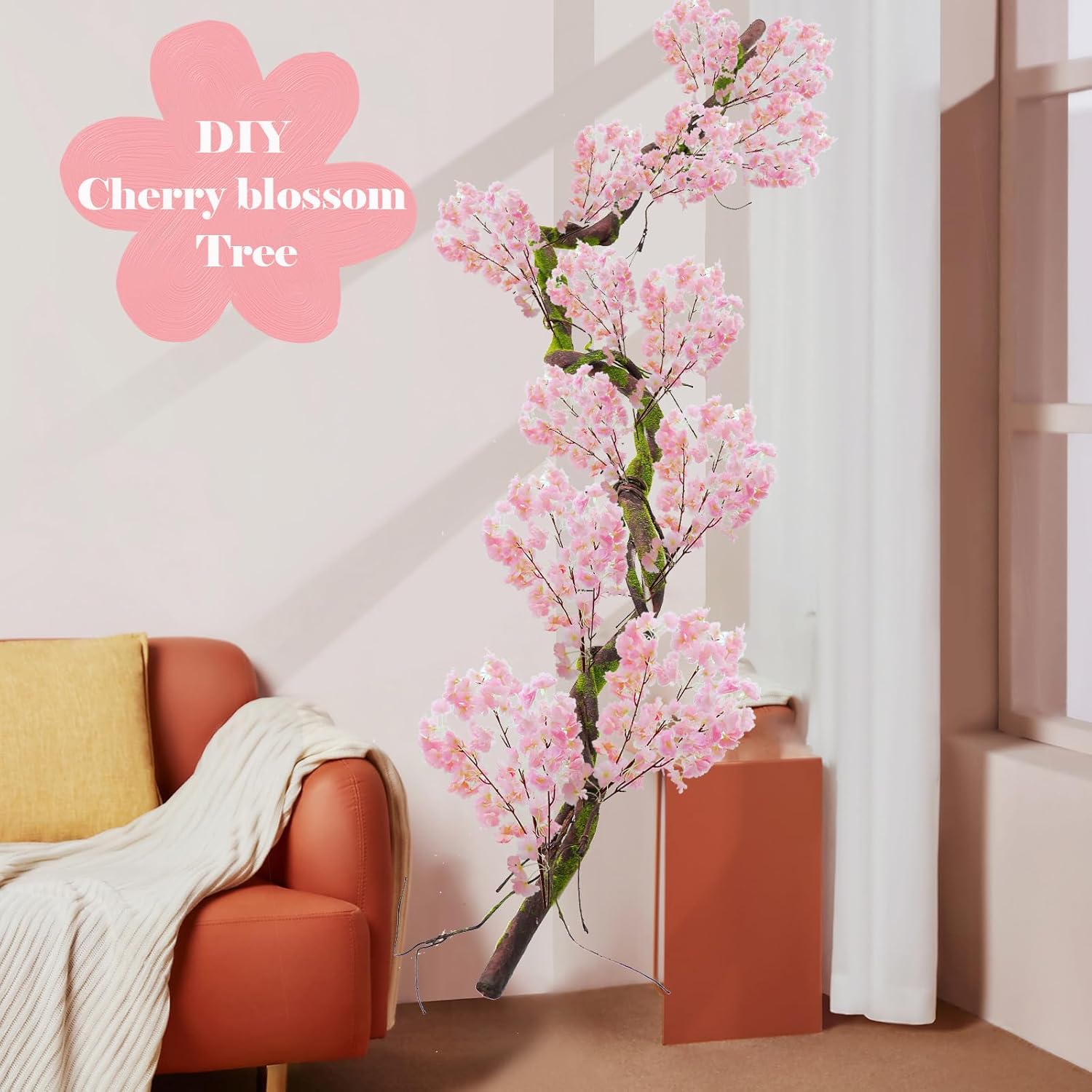 180cm/70.9inch Bendable Realistic Artificial Tree Branches Vines Wall Garden Hanging Plants Fake Rattan Twigs Trunk Cane for Room Wedding Home Habitat Front Door Halloween Wrap Decoration