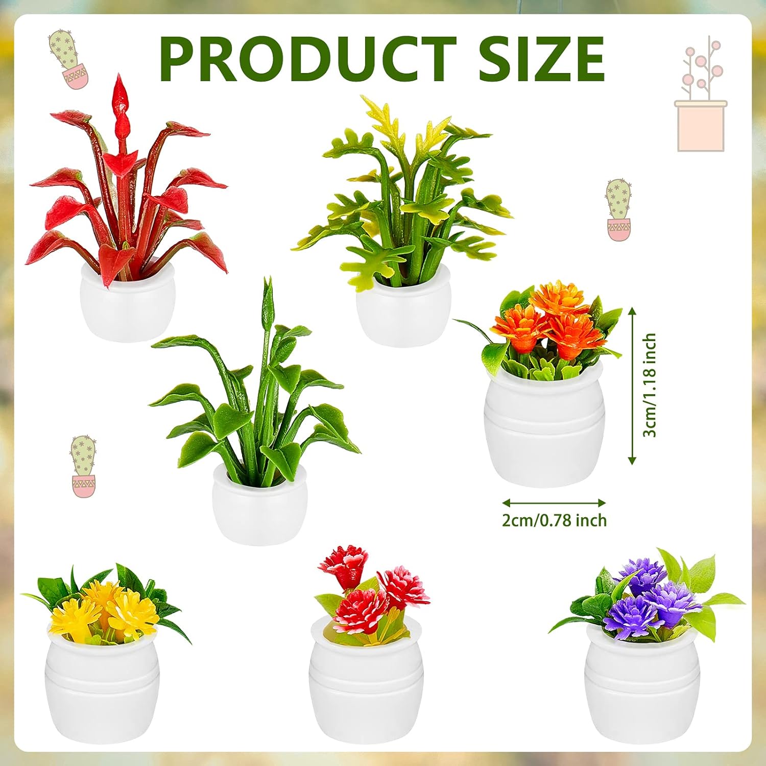 Skylety 14 Pcs Miniature Dollhouse Plants Accessories Mini Artificial Flowers Plants for Doll House Tiny Fake Greenery Bonsai Ornament Crafts for Toddlers Girl Boy(Vivid Style)