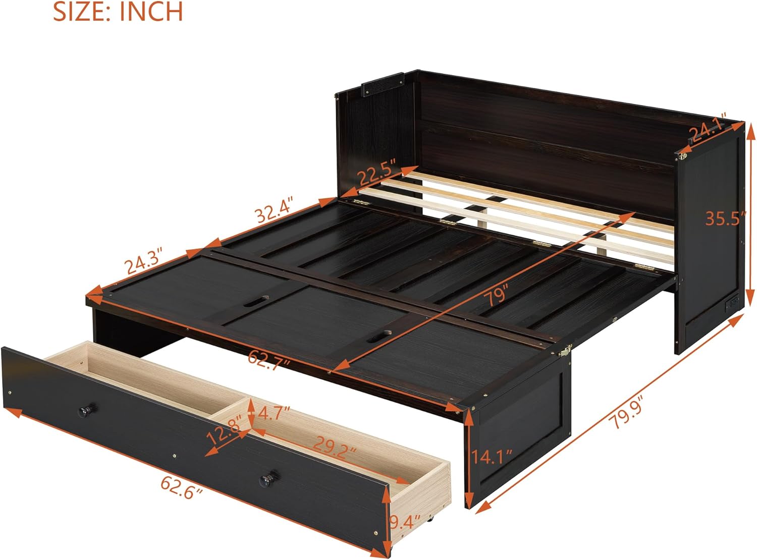 Harper & Bright Designs Queen Murphy Bed with USB Charging Station and Large Drawer, Wooden Queen Size Bed Wall Bed with Storage, Cube Cabinet Bed for Home Office Guest Room Bedroom,Espresso