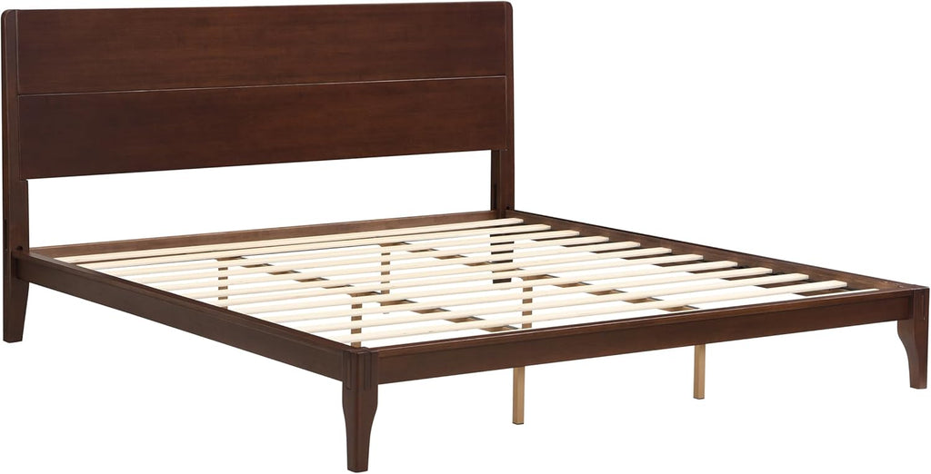 Merax Bamboo Wood King Size Bed Frame and Headboard, Mid Century King Platform Bed with Wood Slat, Heavy Duty Steel Center Beam for Support, Under Bed Storage, No Box Spring Needed, Chocolate