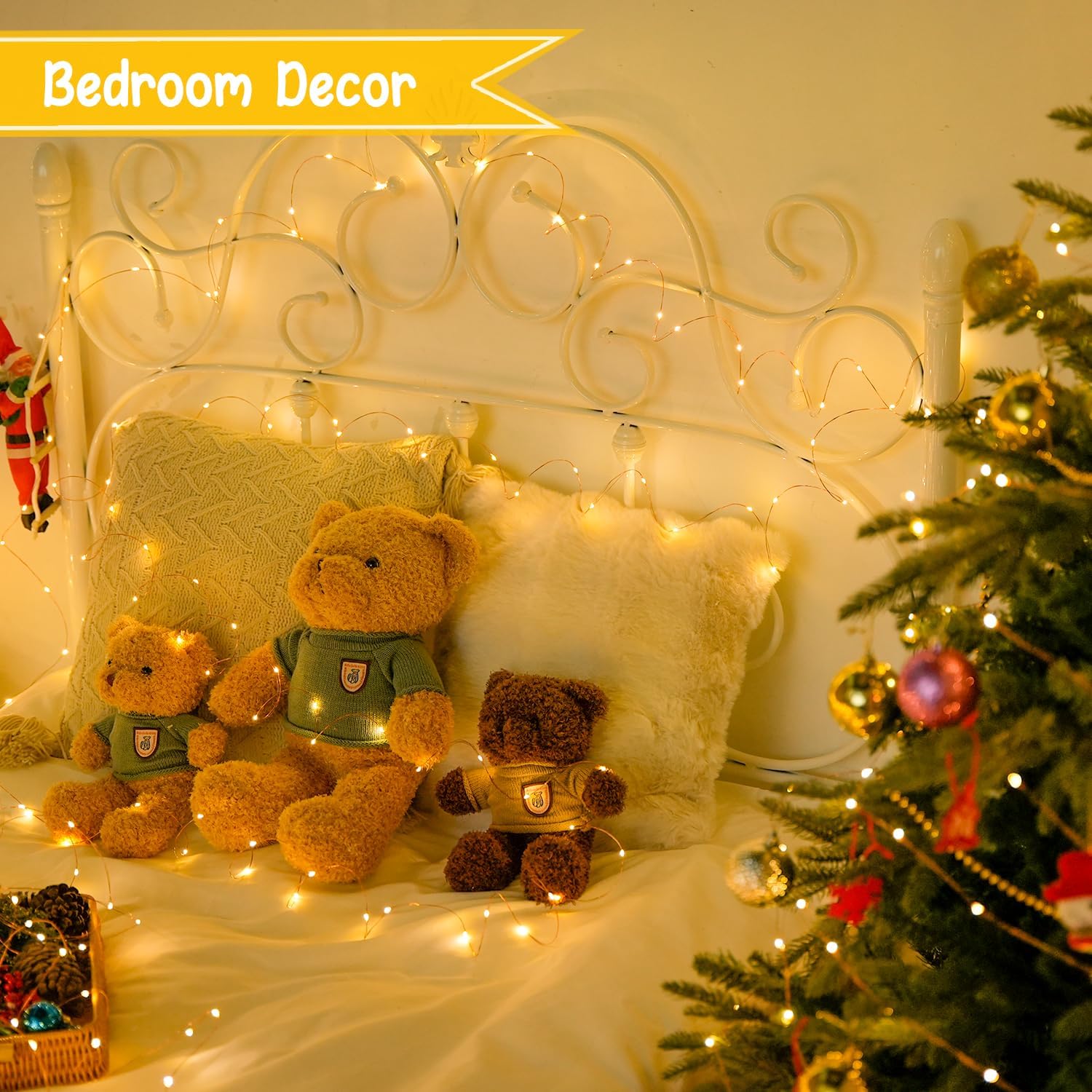 JMEXSUSS 2 Pack Fairy Lights Battery Operated with Remote, Total 200 LED 66ft Battery Powered Christmas Lights, 8 Modes Twinkle String Lights for Bedroom, Indoor Christmas Tree Decor, Warm White