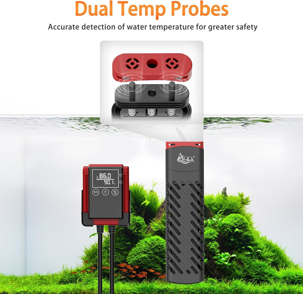AQQA 800W Aquarium Heater PTC for Fish Tank 80-230 Gallon Submersible Thermostat Adjustable Temp Range 59-94℉ with Intelligent Overheat & Out-of-Water Auto Shut-Off Protection (800W for 80-230Gal)