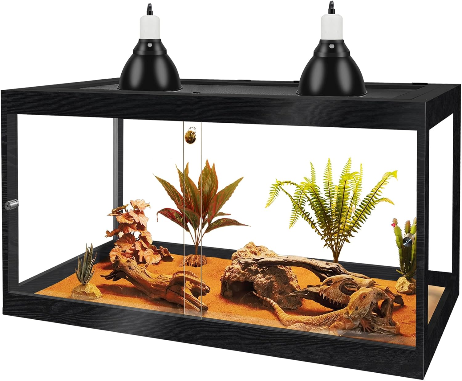 PROLEE Bearded Dragon Tank, Reptile Tank with Meatl Mesh Roof and Front Sliding Door, Lizard Tank,Spacious Reptile Enclosure for Snakes,Lguanas, Chameleons (Black, 27 Gallon Volume, 24 Inch Length)