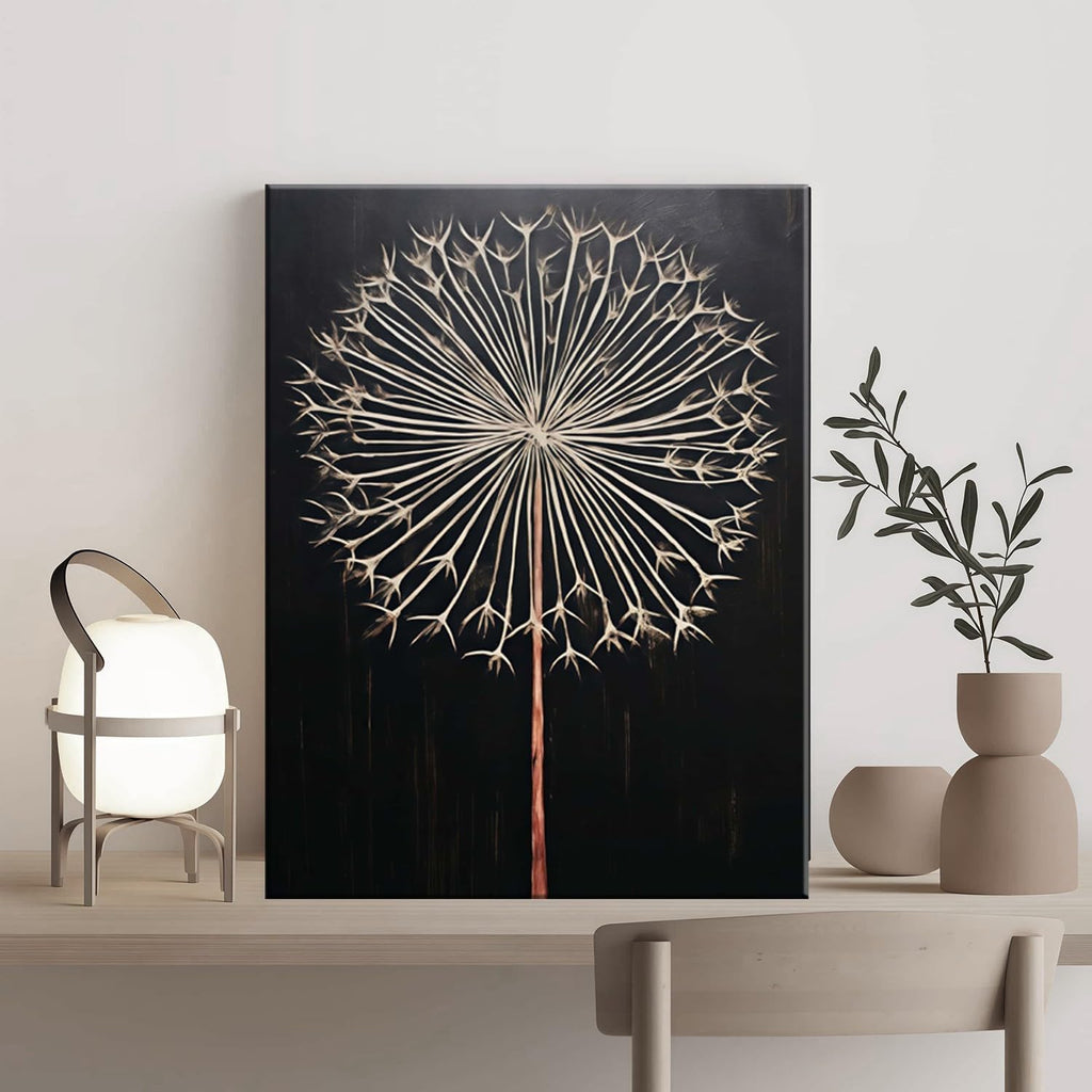 Framed Dandelion Plant Fun Wall Art Decor Canvas Print Poster Picture Modern Minimalist Artwork Bathroom Living Room Bedroom Office Gallery Decor 12x16 Inch Ready to Hang