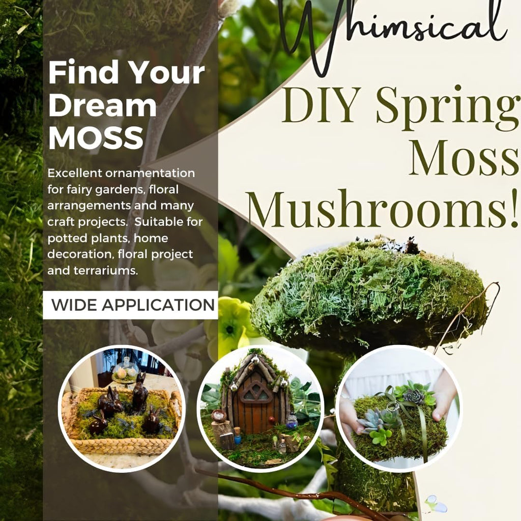 Moss for Plants Indoor, 8OZ Faux Moss for Crafts, Table Centerpieces, Fairy Garden Decor - Green Grass for DIY Projects & Hamster Cage Landscaping (Natural Green)