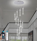 Modern High Ceiling Crystal Chandelier 12-Lights, Large Spiral LED Raindrop Foyer Pendant Lighting, Bubble Staircase Living Room Hanging Light Fixture Flush Mount Chrome