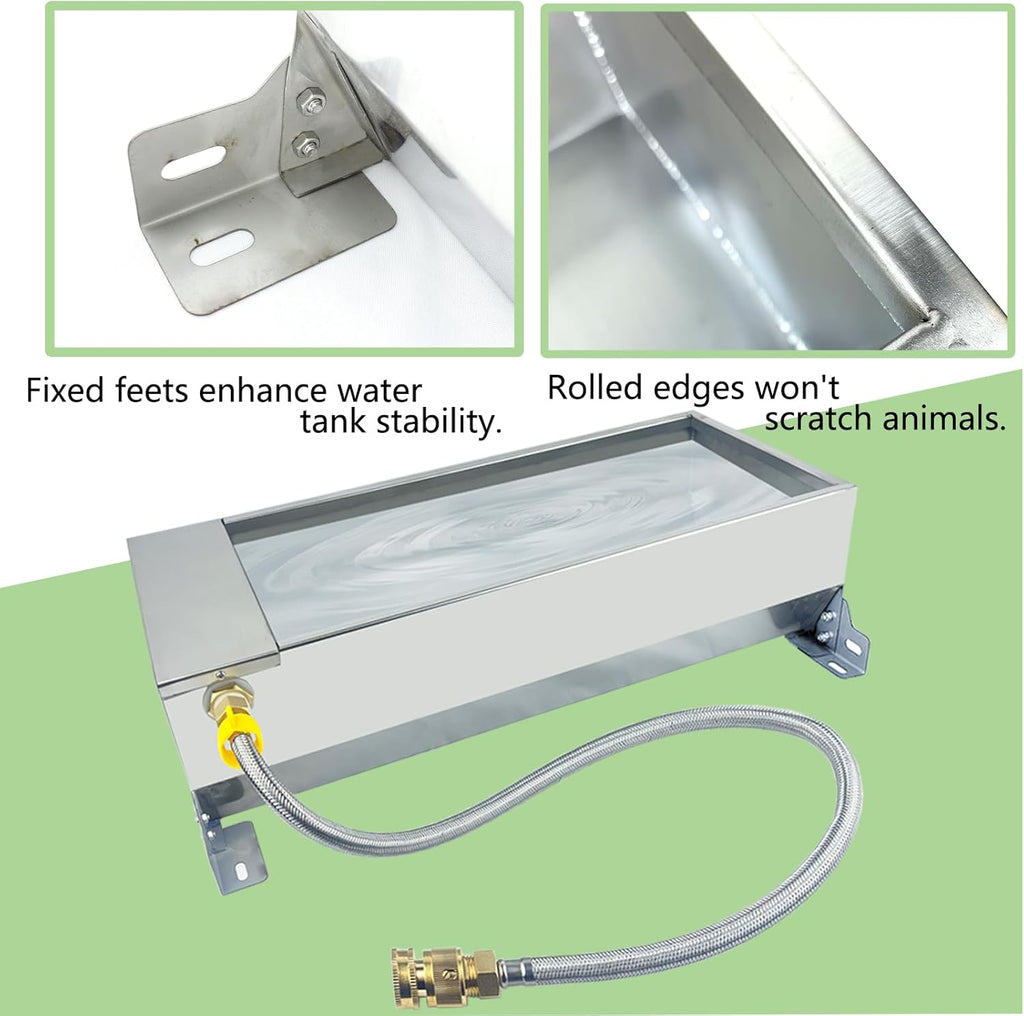 Automatic Livestock Water Trough Large Capacity Self Filling Dog Waterer Tank Stainless Steel Animal Drinking Water Bowl Dispenser with Float Valve Kit for Dog Horse Goat Pets Pig Cow
