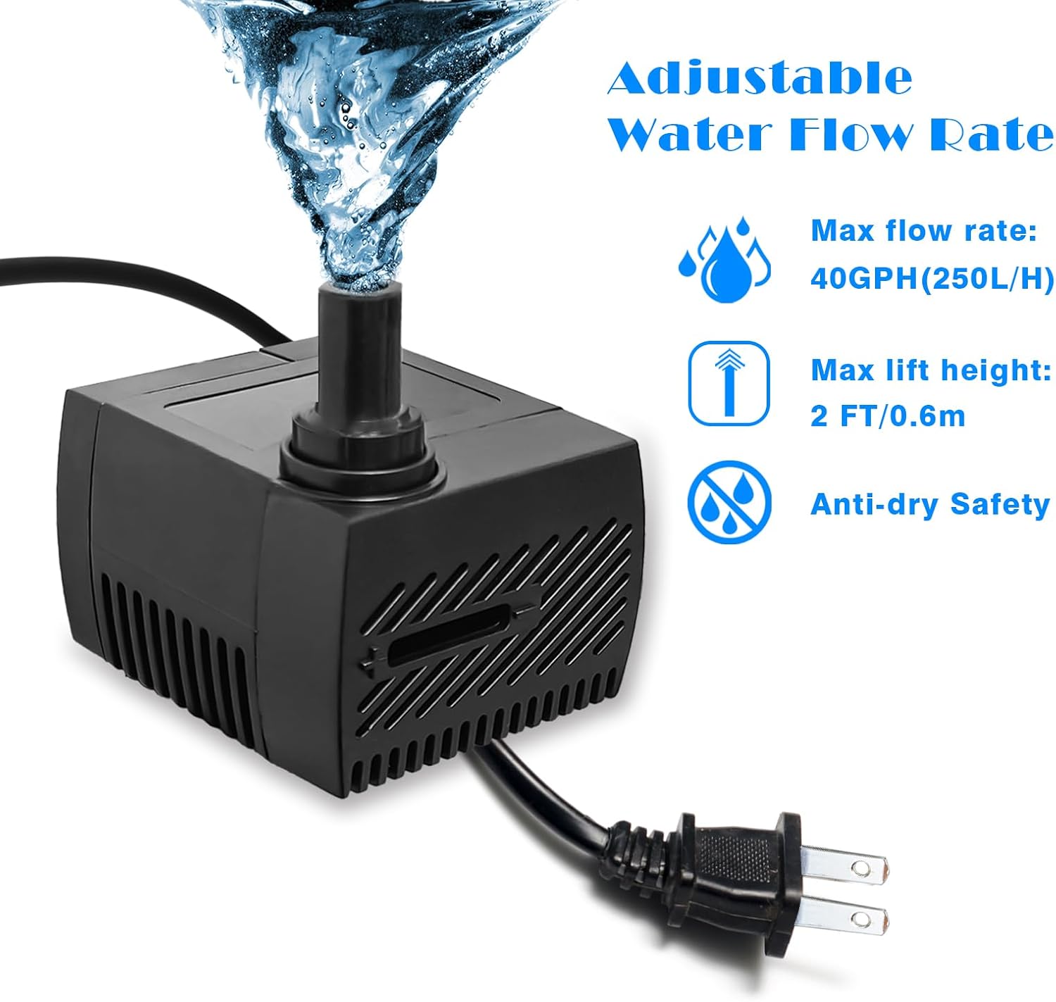 4W 40GPH Mini Submersible Water Pump, Small Fountain Pump for Ponds, Aquariums, Fish Tanks, Tabletop Fountains, Pet Fountains, Indoor and Outdoor Water Features