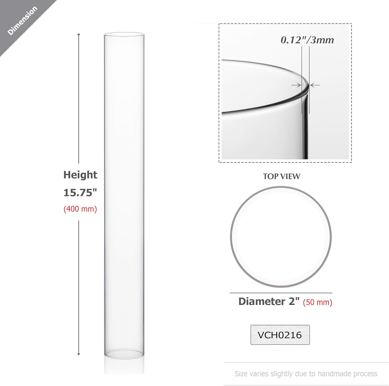 WGVI Hurricane Candle Holder Sleeve, Wide 2", Height 16", Clear Glass Cylinder Candleholder, Chimney Tube, Open Ended Candle Shade, 24 Pieces Bulk
