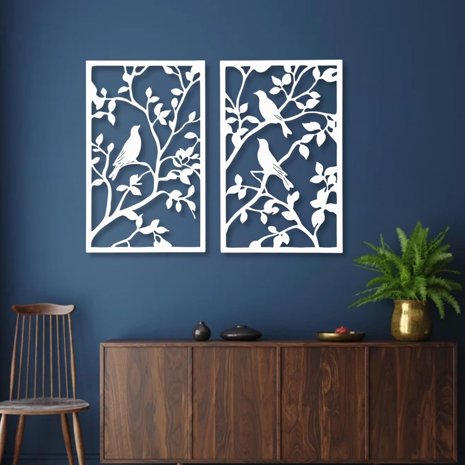 huefoam 2 Pieces Birds on a Branch Wall Decor, Metal Tree Branch Wall Decor, Metal Bird Wall Art for Living Room, Bedroom, Dining Room (Black, single:30"×19"/76×48cm(set of 2), metal art wall decor)