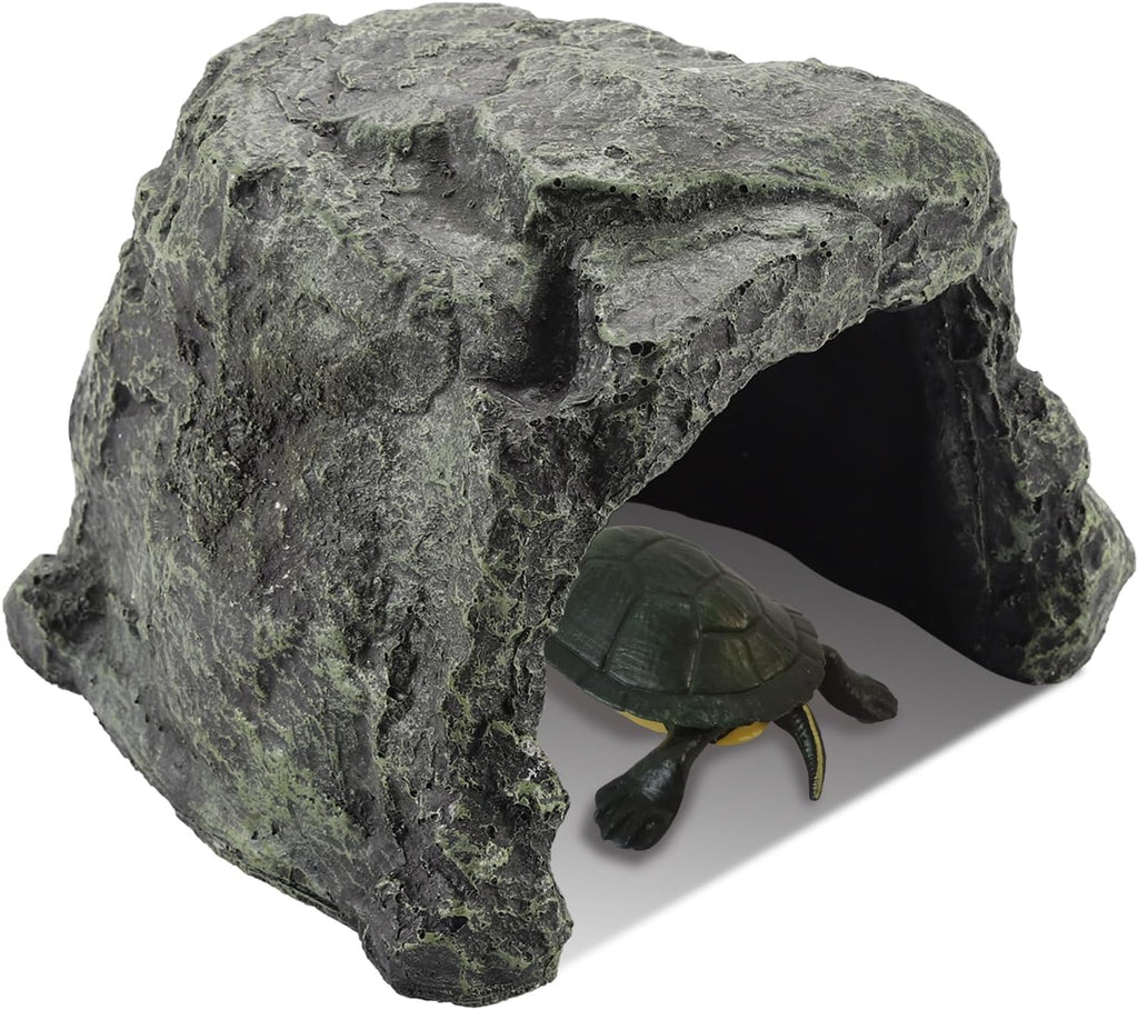 IBWell 7.1 Inch Reptile Hides Resin Tortoise Hideout for Hiding and Basking Aquarium Rock Caves for Snake Bearded Dragon Fish Lizard