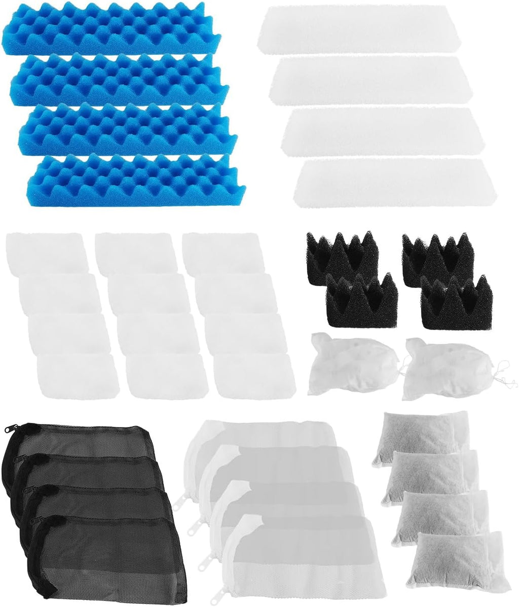 38 Pack Aquarium Filter Media Kit Fit for 306 307 Canister Filters, Includes Water Polishing Pad, Bio Foam Pad, Foam Blocks, Ceramic Rings, Activated Carbon, Filter Mesh Bag