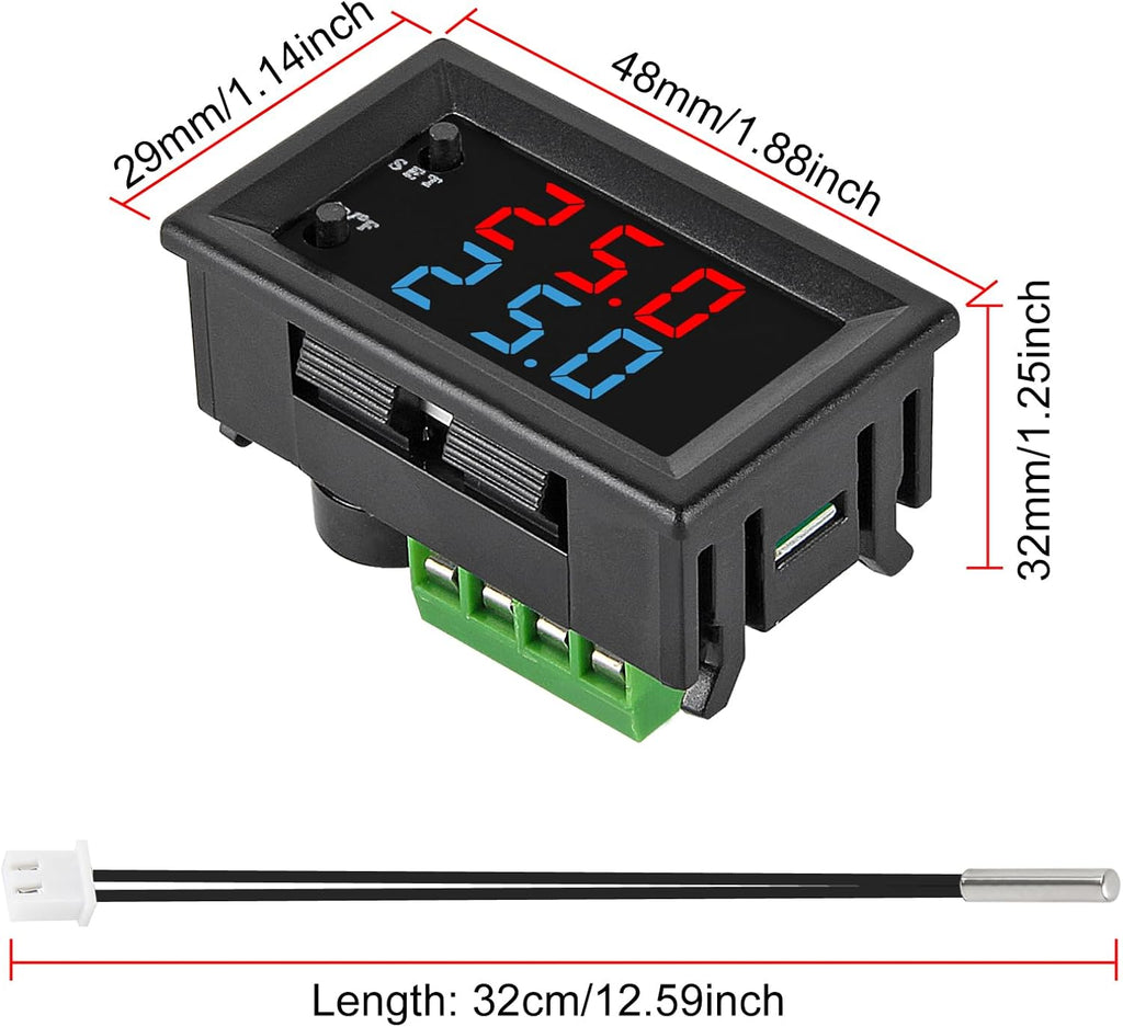 1PCS Digital Thermostat Controller -58F to 230F Programmable Heating Cooling Switch 12V DC with Waterproof NTC Sensor Dual Color LED Display for HVAC Aquarium