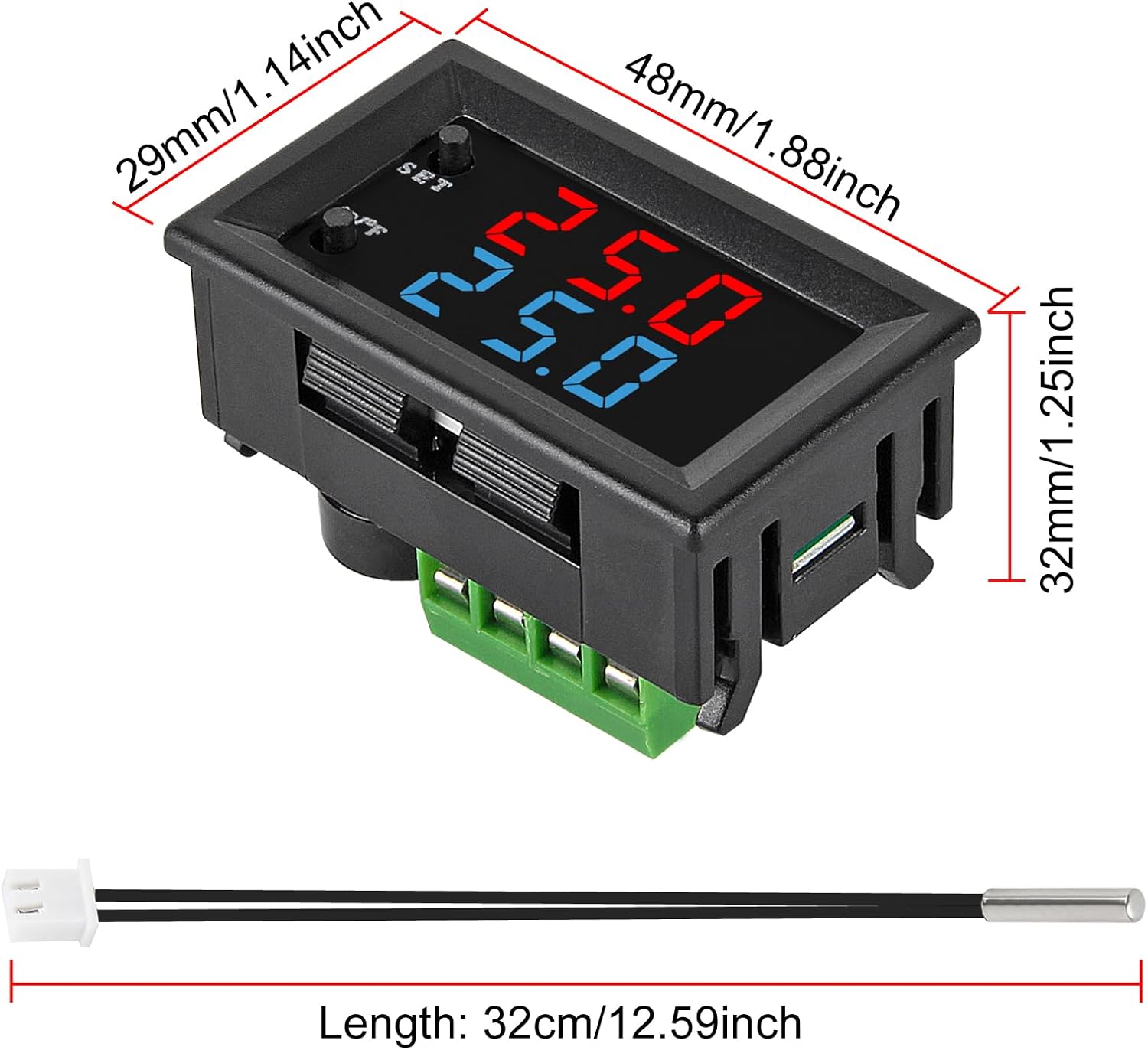 1PCS Digital Thermostat Controller -58F to 230F Programmable Heating Cooling Switch 12V DC with Waterproof NTC Sensor Dual Color LED Display for HVAC Aquarium