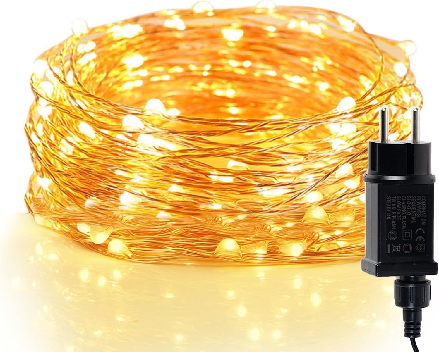 Moobibear 33Ft 100LED Plug-in Waterproof Fairy String Lights with 8 Lighting Modes - Indoor & Outdoor Decor for Bedroom, Girl’s Room, Garden, Party, Christmas - Warm White Twinkle Lights