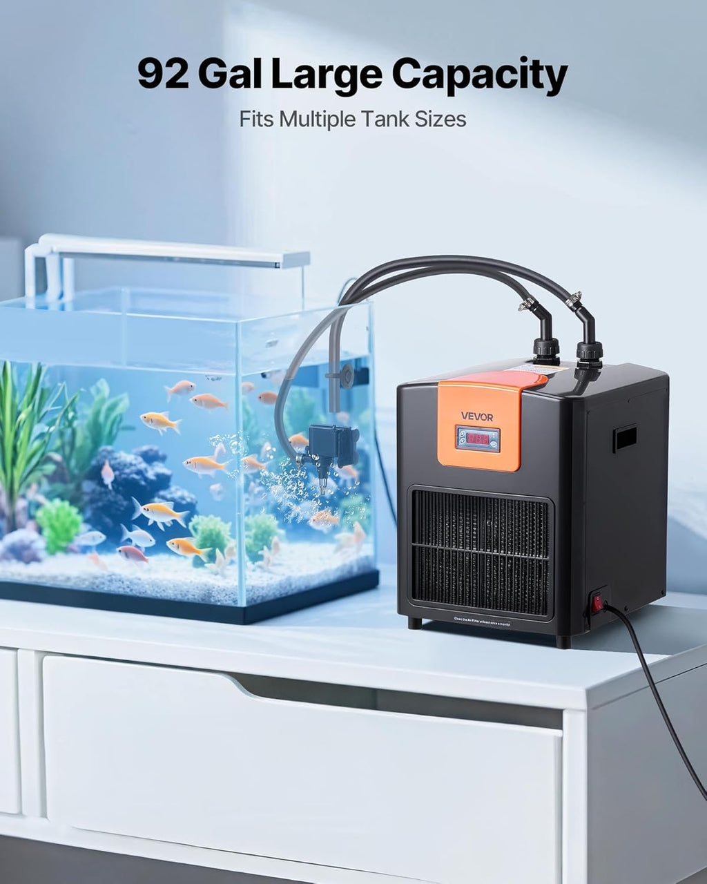 VEVOR Aquarium Chiller 92 Gallon, 1/4 HP Water Chiller for Hydroponics, Fast Cooling for Fish Tank,Axolotl,Coral Reef,Quiet Refrigeration Compressor, Titanium Evaporator,Complete Fittings