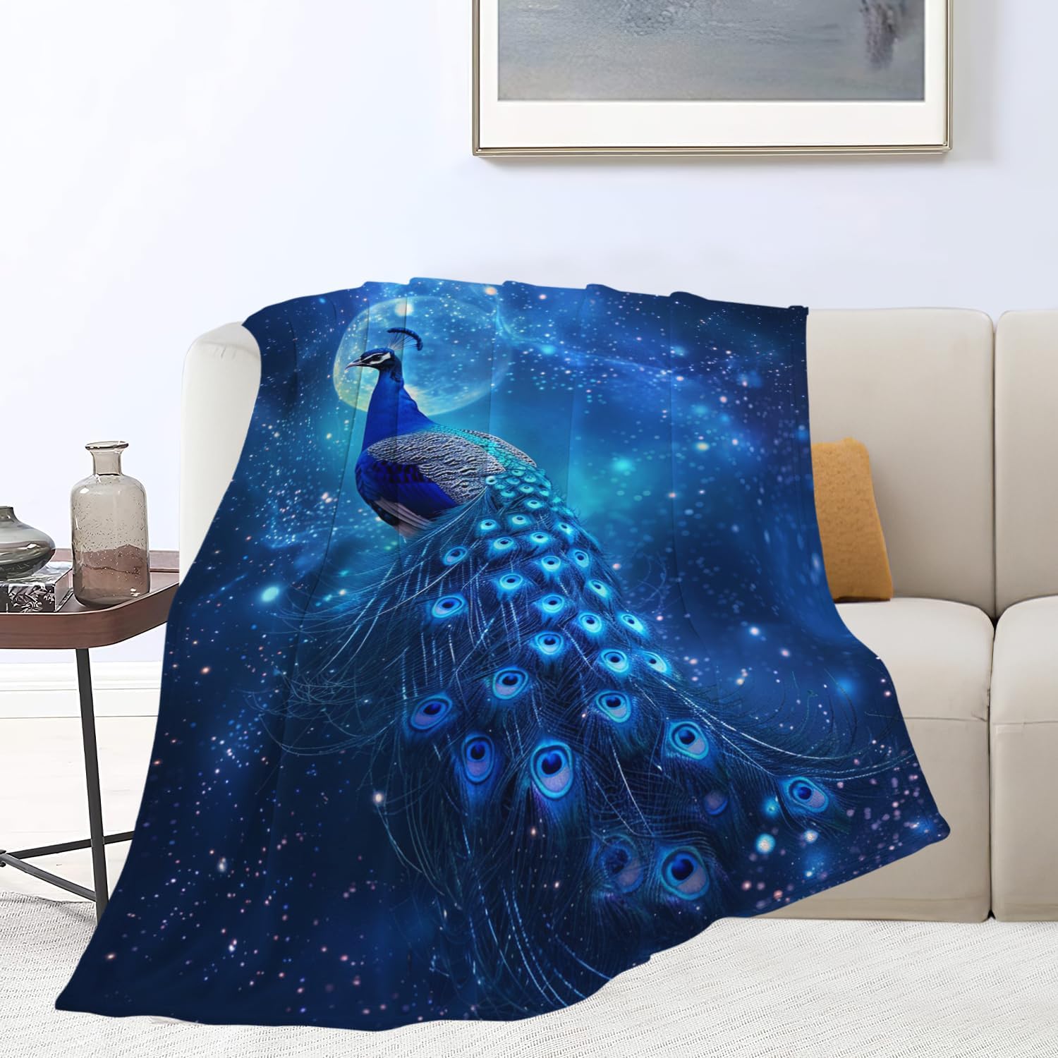 Peacock Blanket Peacock Throw Blanket Animals Flannel Stuff Merch Cozy Decor Fleece Plush Fuzzy Warm Soft Lightweight Bedding Gifts for Girls Women Men Boy Couch Sofa 60"X50"