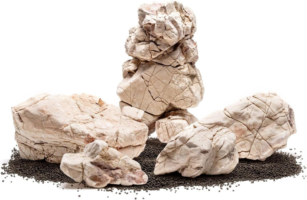 SubstrateSource Natural Aquarium Stones - Off-White Textured with Grooves Decorative Aquascaping Rocks for Betta Fish Tank, Goldfish, Cichlids, Hermit Crab & Terrariums - White Elephant Skin, 10 LB