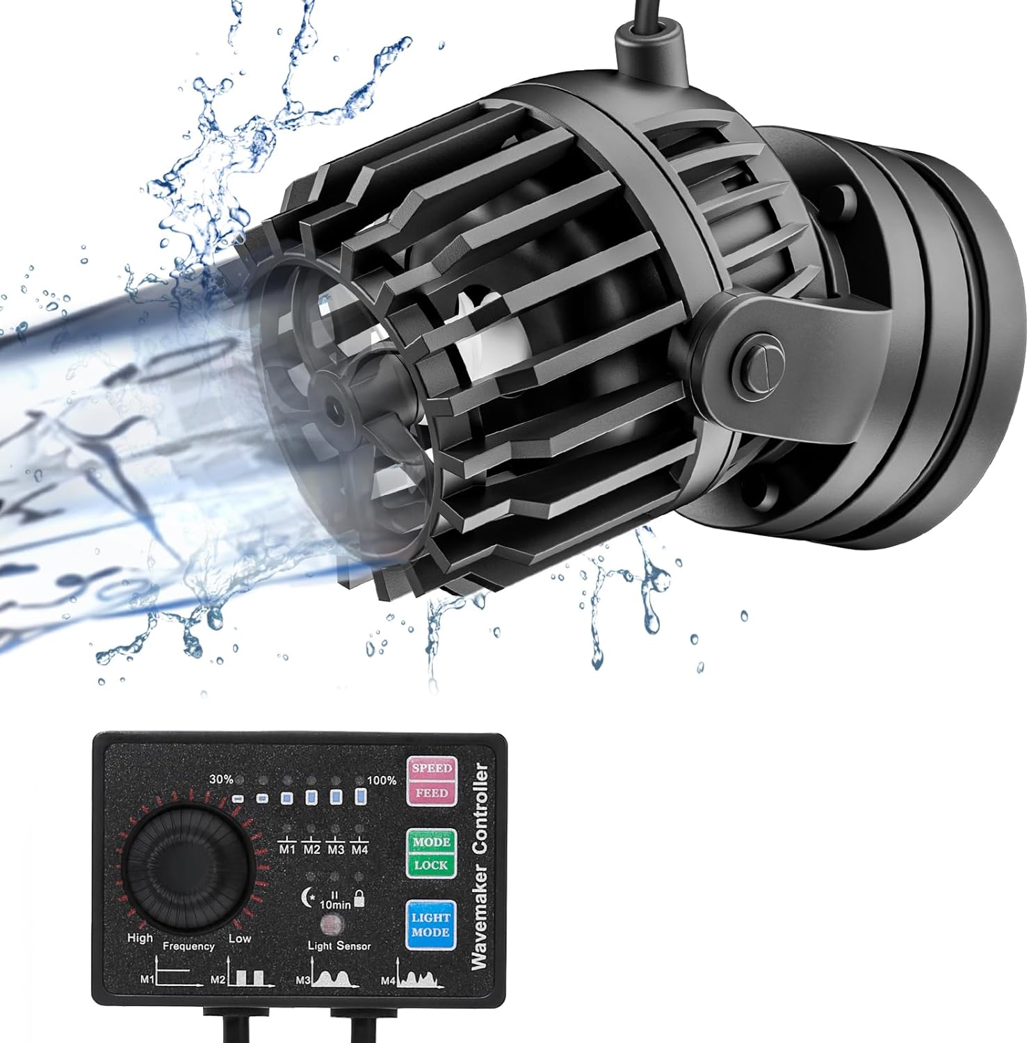 Aquarium Wave Maker Adjustable with Controller Strong Magnetic Suction Base DC Powerhead for Fresh Salty Water Saltwater Tank Aquarium Water Circulation Pump for 25-65 Gallon Fish Tanks (10W/1085GPH)