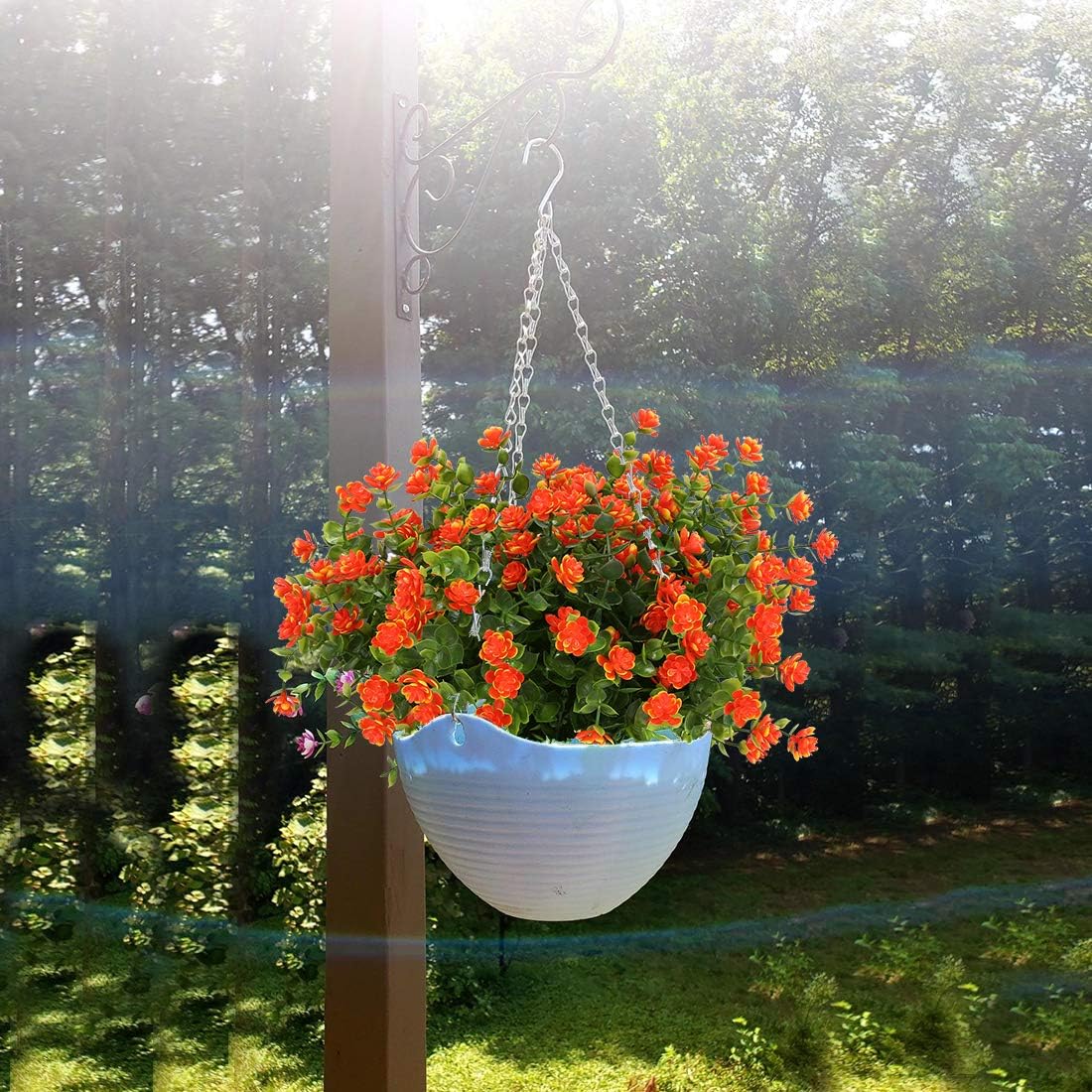 6 Bundles Artificial Flowers, Fake Artificial Greenery UV Resistant No Fade Faux Plastic Plants for Wedding Bridle Bouquet Indoor Outdoor Home Garden Kitchen Office Table Vase (Orange Red)