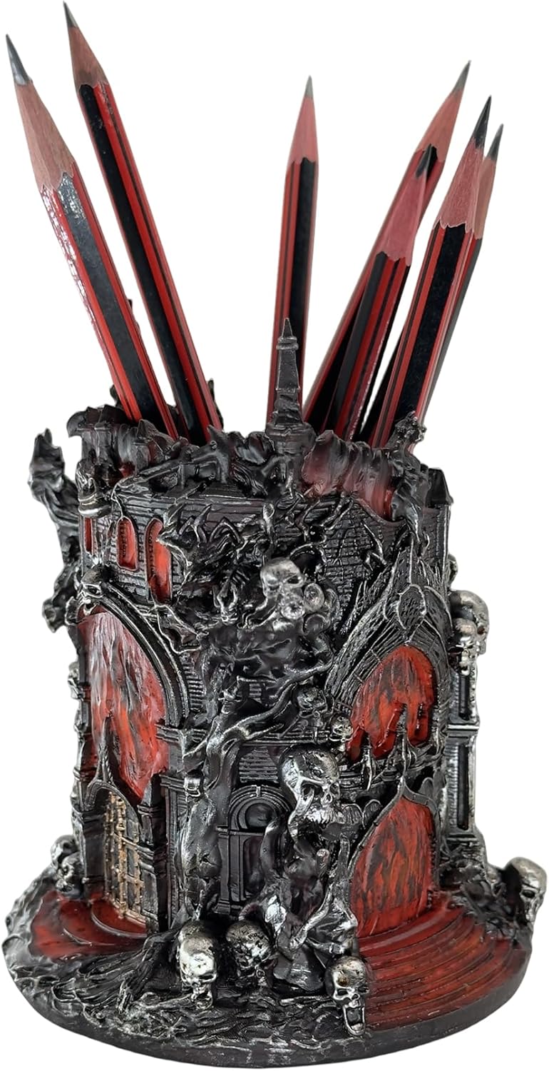 LOOYAR Dante's Inferno Resin Castle Pen Holder and Aquarium Décor - Medieval-Themed Desk Ornament