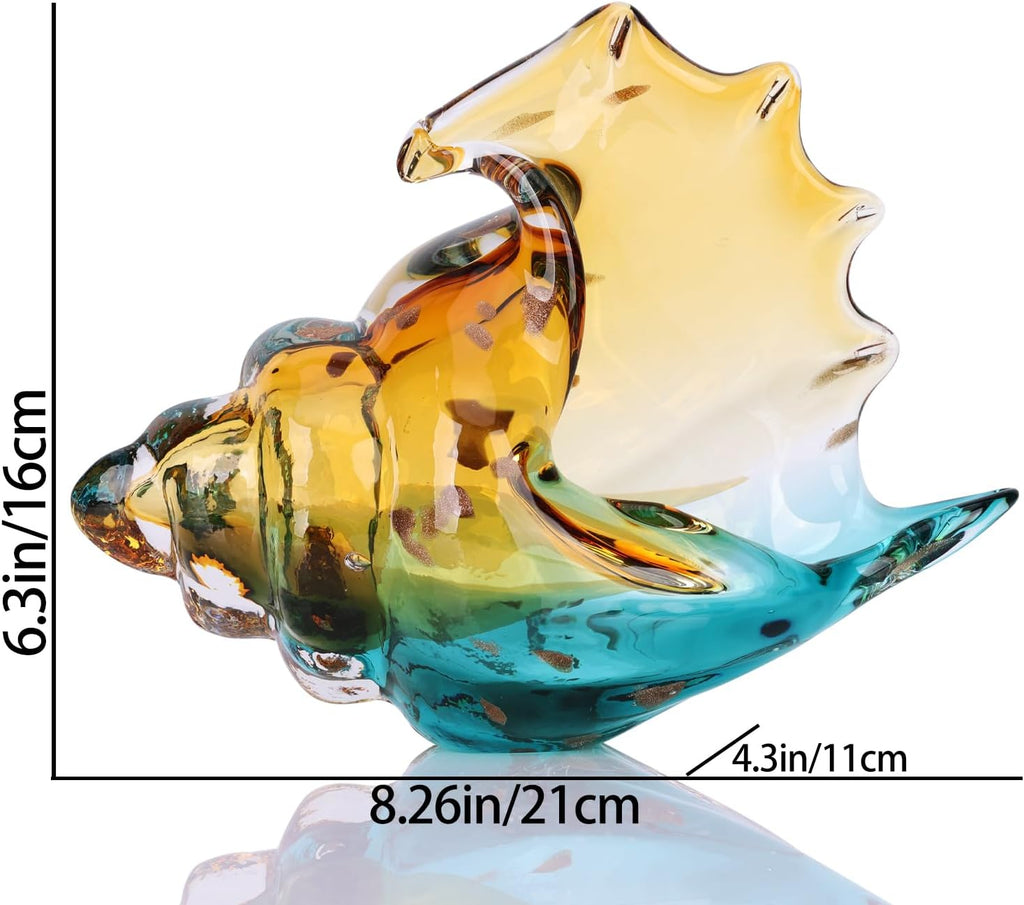 DOVDOV Hand-Blown Glass Conch Sculpture, Coastal Home Decor Conch Horn, Glass Art Seashell Ornament, Office, Living Room Tabletop Centerpiece, Bathroom Shelf top and Cabinet Decoration.