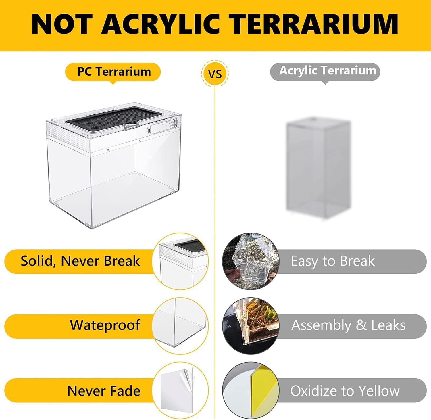 HELIME Reptile Polycarbonate Terrarium Kit 7 Piece Starter Habitat for Tarantula,Lizards,Frogs,Geckos,or Hermit Crabs,Tank with Escape-Proof Locking Lid,Light,Hygrometer,Hide,Tweezer,Bowl,Sprayer L