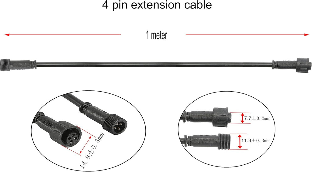 Pack of 5, FVTLED 1m 3.28ft 4Pin Extension Cable Wire with Male and Female Connectors at Both Ends Only for FVTLED RGB/RGB Multi-Color LED Deck Light