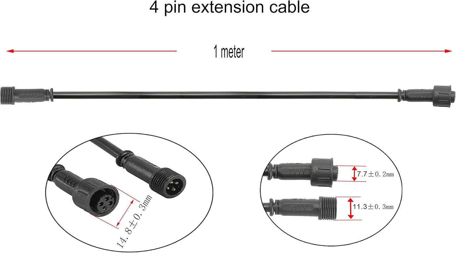 Pack of 5, FVTLED 1m 3.28ft 4Pin Extension Cable Wire with Male and Female Connectors at Both Ends Only for FVTLED RGB/RGB Multi-Color LED Deck Light