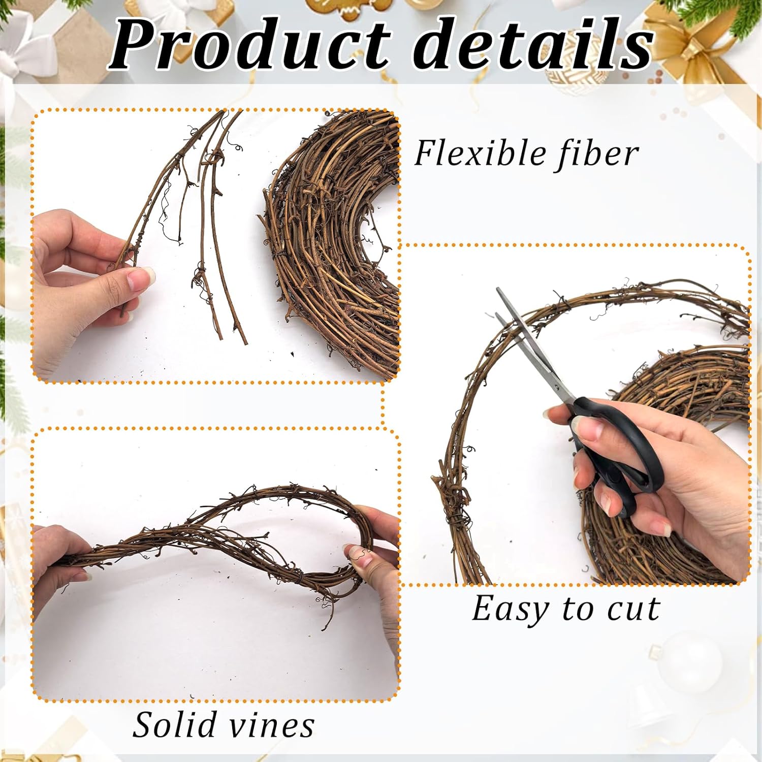 4 Pcs Grapevine Garland - 15 FT Natural Grape Vine Wreath for Crafts DIY Rattan Twig Garland Hanging Vine Wreath for Wedding Christmas Holiday Door Vase Wall Window Home Decor (Total 60FT)