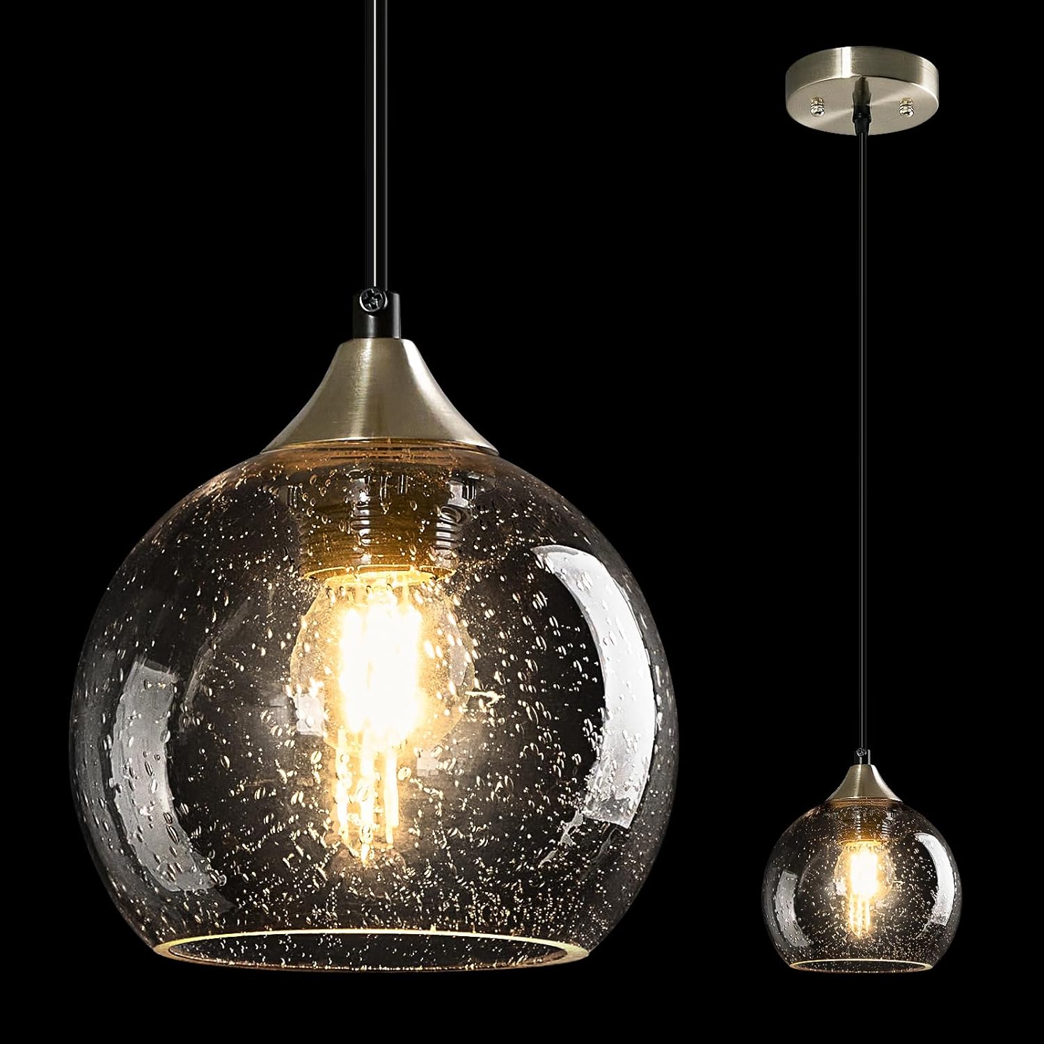 Clear Glass Pendant Lights Kitchen Island Lighting Globe Pendant Light Fixtures Modern Pendant Lighting for Kitchen Island Bedroom Living Dining Room Light Fixture(5.9in, 1-Pack)