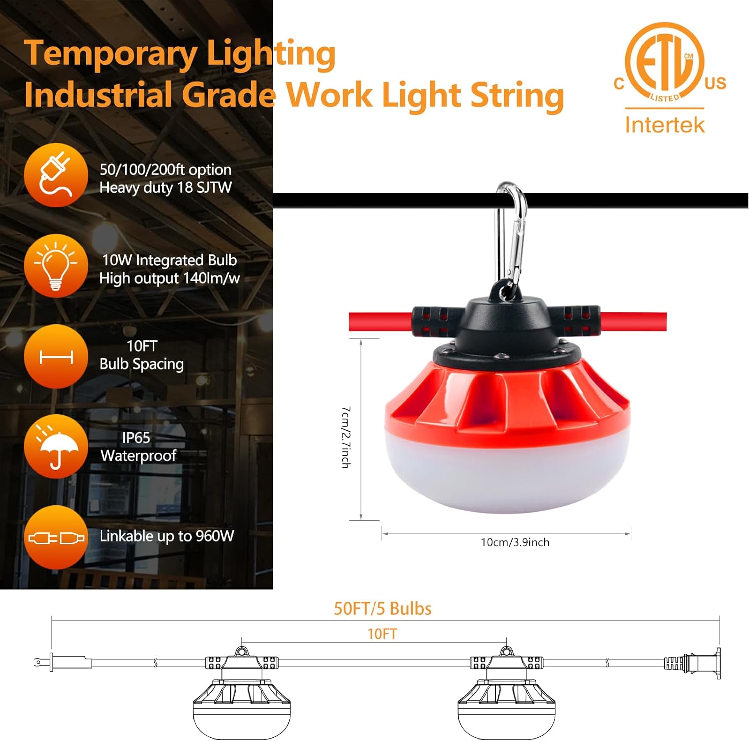 LED Construction Light, Christmas String Lights,200FT, 20000LM Industrial LED Work Lights, Super Bright Temporary Lighting for Job , Work,Outdoor, Indoor for Holiday Decoration & Practical Lighting