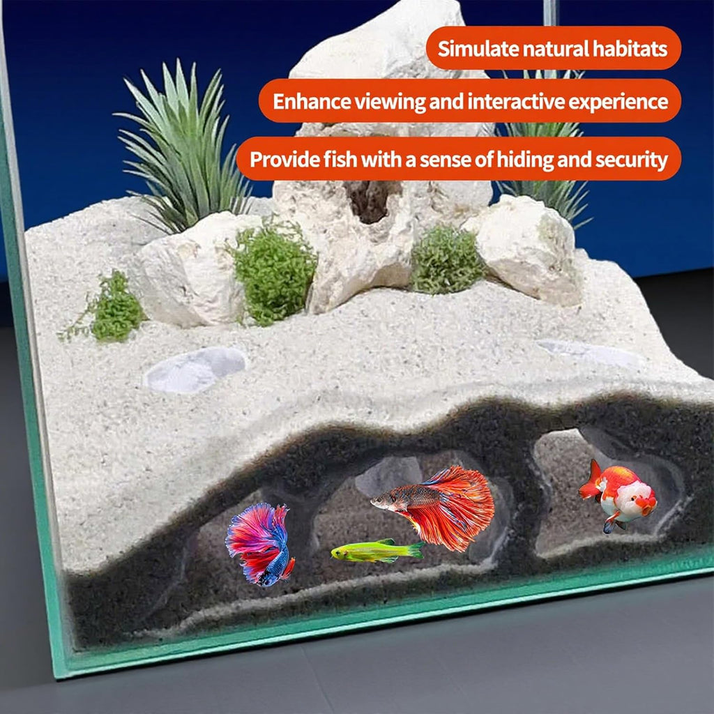 Aquarium Cave Decor, 3D Printed Natural Curve Under Gravel Tunnel Cave, Fish Hideout Decor for Cherry Shrimp, Chili Rasbora & Hermit(S-Black)