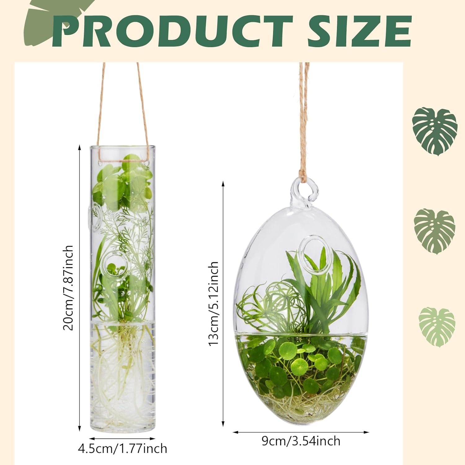 Zopeal 6 Sets Wall Hanging Glass Planter Greenhouse Terrarium Propagation Station Wall Vase Container Watering Squeeze Bottle with Rope and Hook for Hydroponic Plants Flower Home Decor (Elegant Style)