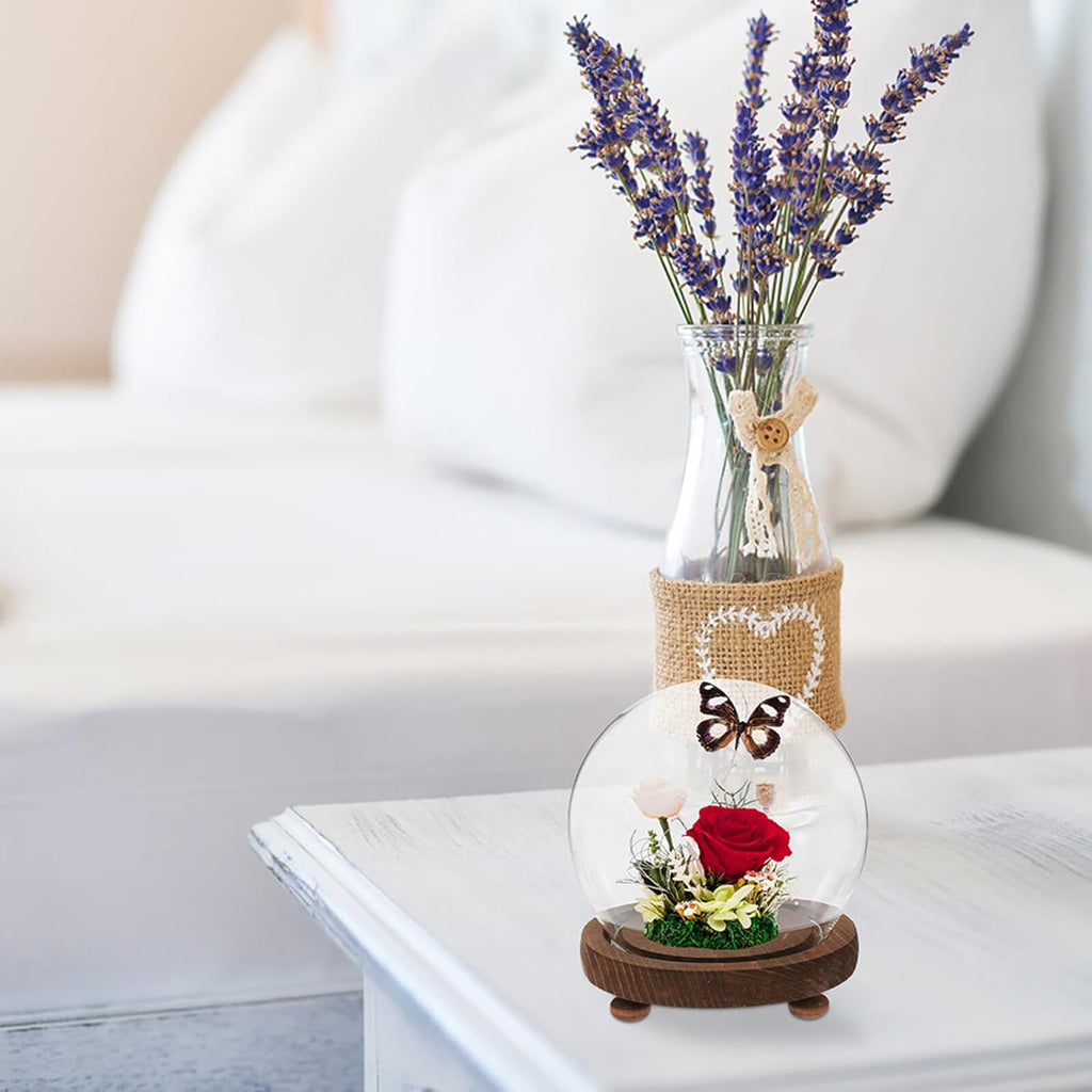 Clear Glass Cloche Display Dome Bell Jar with Wood Base Diy Snow Globe Kit Keepsake Display Case Terrarium for Preserved Plant Succulent Craft 3.9 Inch