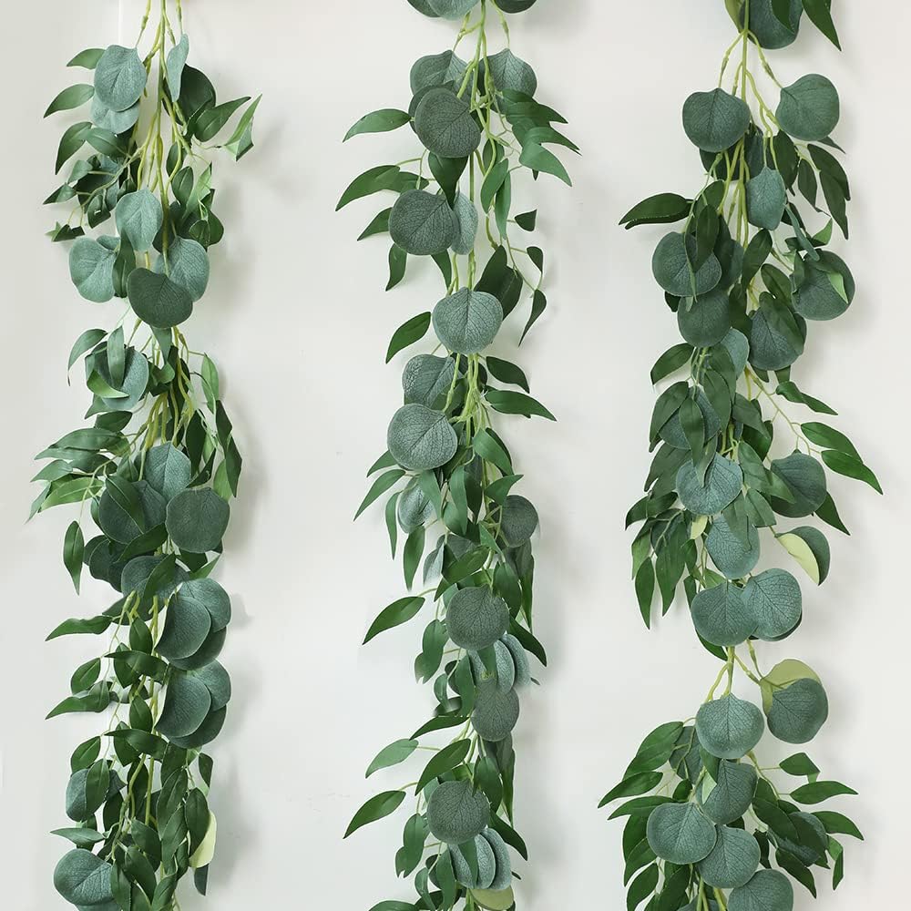 3 Strands Artificial Vines Kit, 78" Silk Eucalyptus Ivy Garland Green Leaves Natural Odorless, Fake Greenery Hanging Plants Decoration for Home, Bedroom, Wall, Party, Wedding Decor