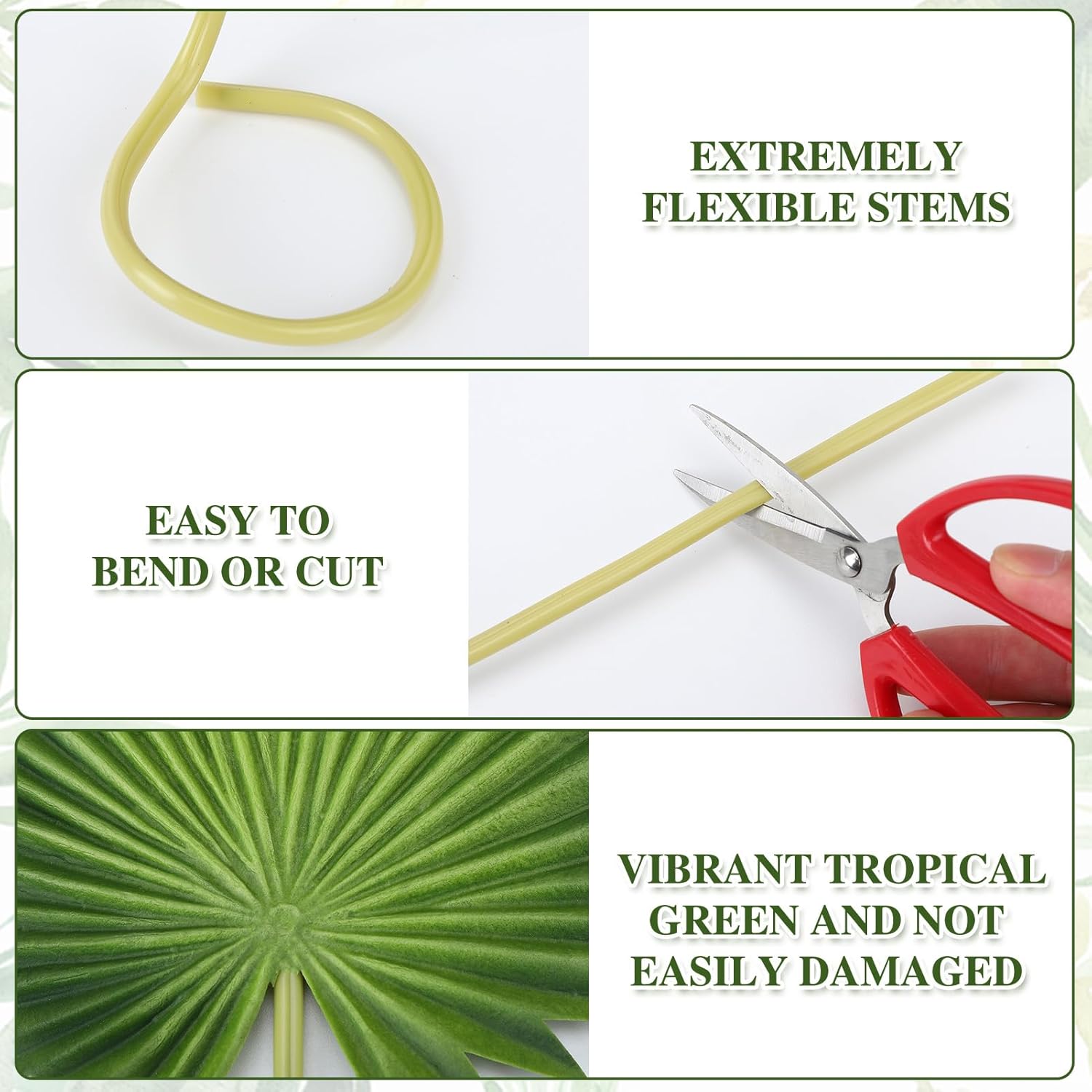 12 PCS Artificial PU Foam Palm Leaves Tropical Fake Greenery for Wedding Bouquet Party Decor Boho Home Centerpieces DIY Floral Arrangements