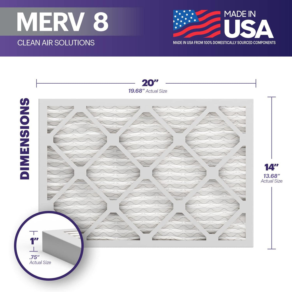 BNX TruFilter 14x20x1 Air Filter MERV 8 (4-Pack) - MADE IN USA – Dust & Pet Defense Electrostatic Pleated Air Conditioner HVAC AC Furnace Filters for Dust, Pet, Mold, Pollen MPR 600 – 700 & FPR 5