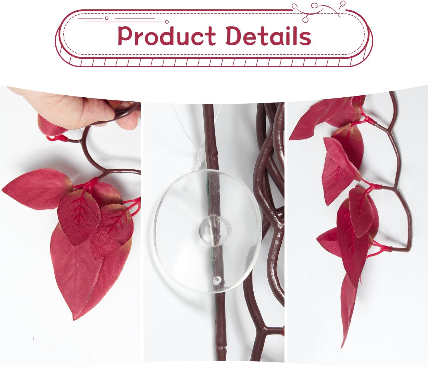 Dsoar Aquarium Artificial Plant Reptiles Plants with Suction Cup for Terrarium Fish Tank Landscape Decoration Hanging Silk Red Leaves Plants