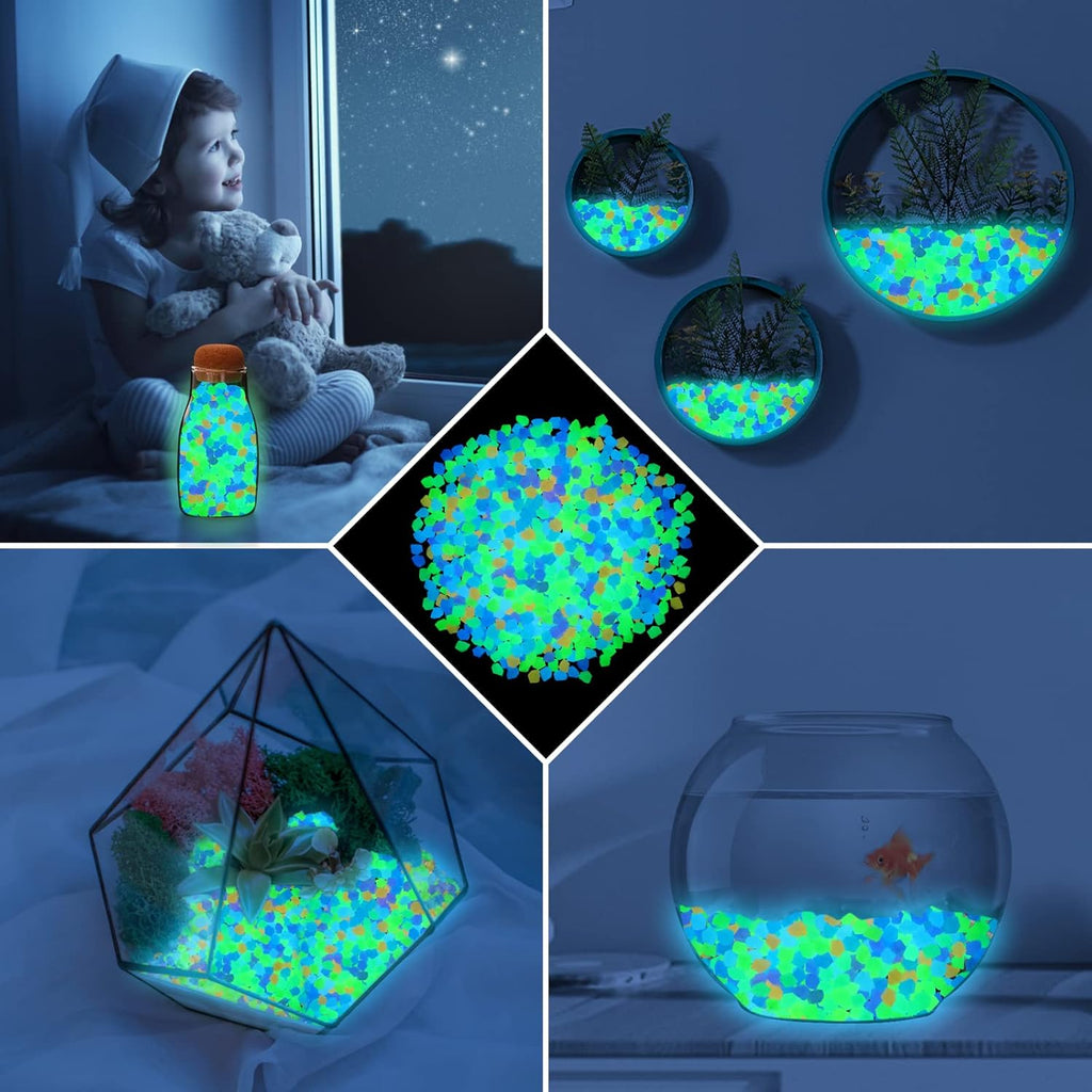 300pc Diamond Shaped Luminous Stone Glow Rocks Small Luminous Pebbles for Fish Tank Aquarium Bonsai Indoor & Outdoor Yard (Color)