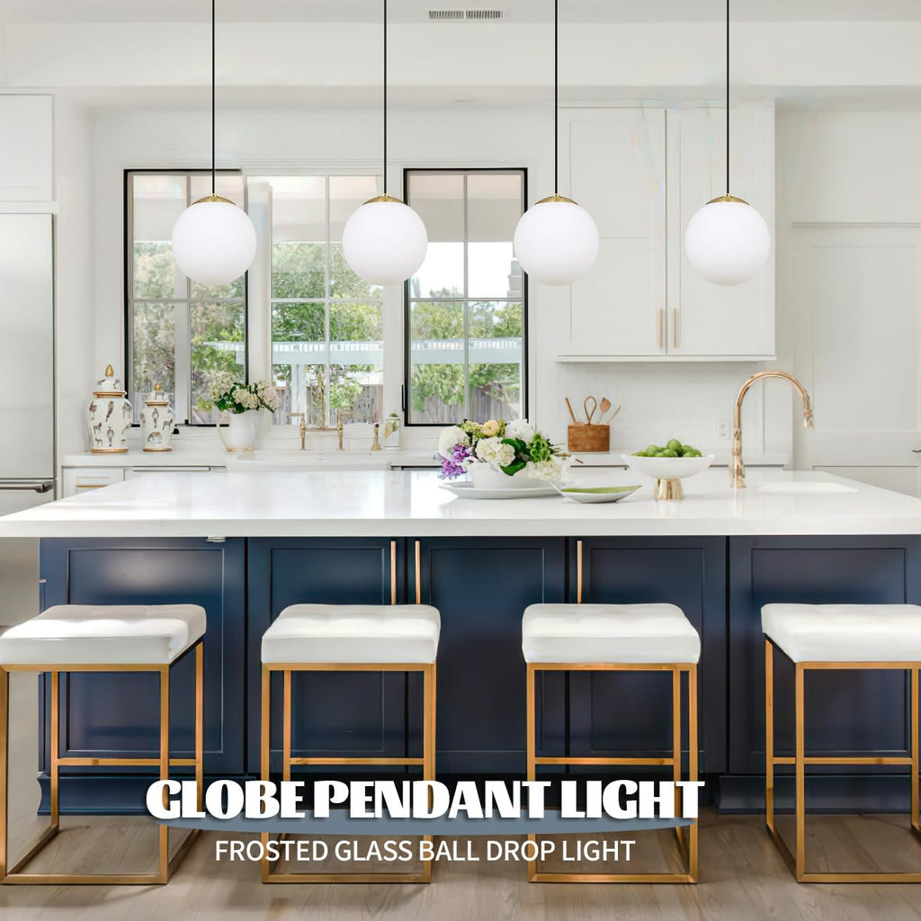 KoKo&Yukina 6-inch mini Modern Globe Pendant Light Opal Glass with Brass Finish Contemporary Mid Century Adjustable Hanging Light Fixture Mid Century Pendant Light for Living Room Bedroom Kitchen