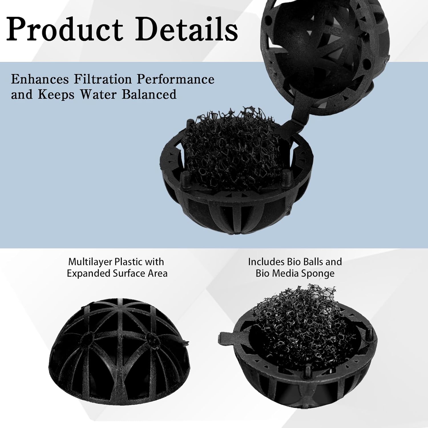600 Pcs Bio Filter Balls with 6 Pieces Filter Media Bags Mesh Bags with Zipper 1.02 Inch Black Internal Bioballs Filter Media for Pond Fish Tank Aquarium