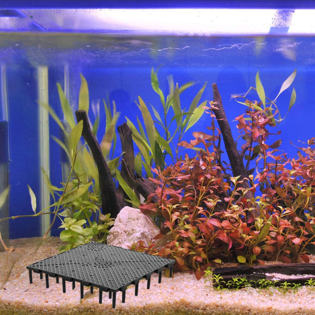 TEHAUX 10pcs Aquarium Undergravel, Tank Fish Tank Bottom Plate PVC Splicing Clapboard Bottom Fish Divider Aquarium Stand (Black)