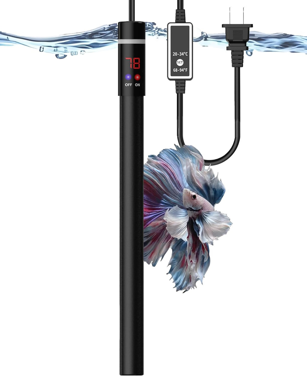 50W Titanium Aquarium Heater with LED Digital Display & External Controller – Submersible Fish Tank Heater, Precise ±1.8℉, IP68 Waterproof, for 3-7 Gallon Freshwater & Saltwater Tanks