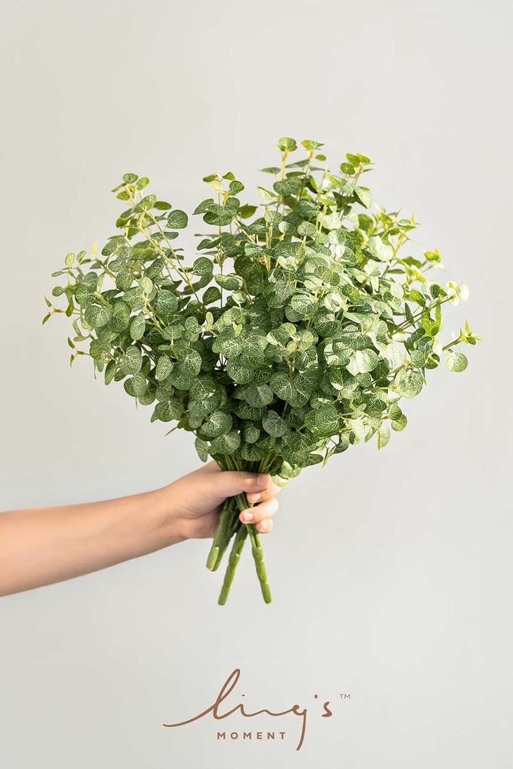 Ling's Moment Artificial Plants Eucalyptus Branches, 4Pcs 17.9" Tall Fake Greenery Filler Decor w/Stems, Realistic Texture Money Plant Leaves Decor for Room/Office, Wedding Bouquets/Table Centerpieces